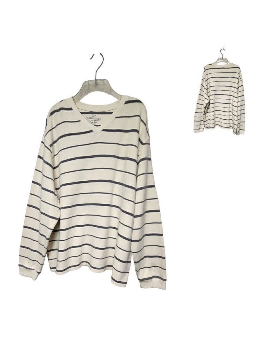 Men's Faded Glory 2XL 50-52 Ivory/Grey Long Sleeve Casual Sweater shirt